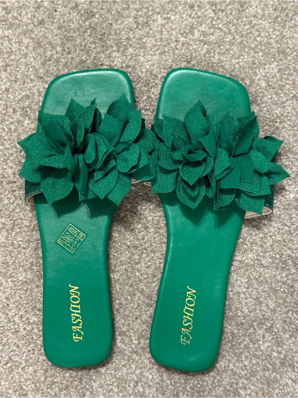 Emerald Green Floral Slide Sandals for Women